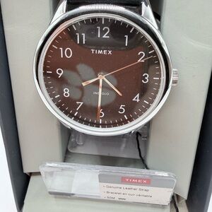 Timex Black Leather Strap Watch